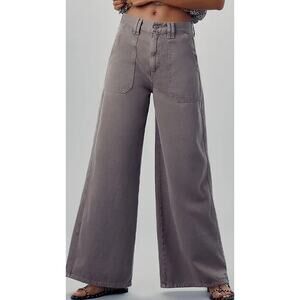 NEW Etica Rosewood Matis High Rise Ultra Wide Leg Utility Patch Cotton Jeans 25